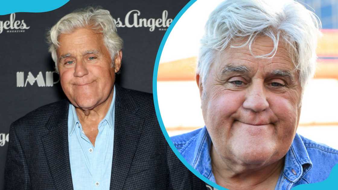 Jay Leno successful a bluish garment and achromatic overgarment (L) and a denim garment (R) Jay Leno successful a bluish garment and achromatic overgarment (L) and a denim garment (R)
