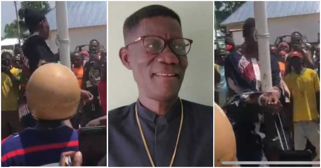 Counsellor Paa Kwesi Ortsin (middle), lady and boy Counsellor Paa Kwesi Ortsin (middle), lady and boy