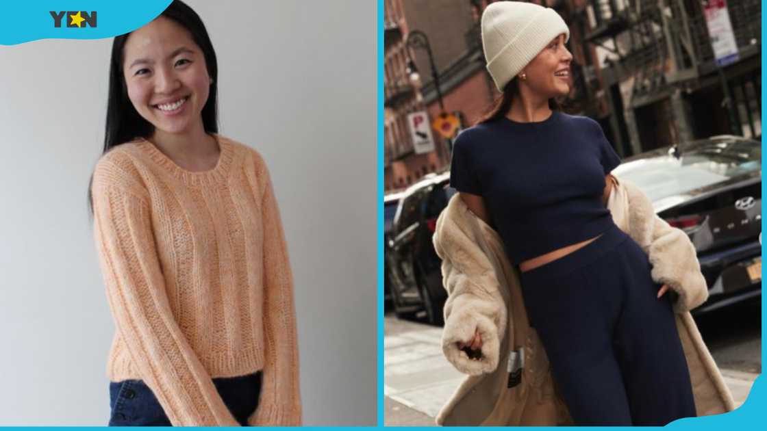 Two women wearing ribbed sweaters Two women wearing ribbed sweaters