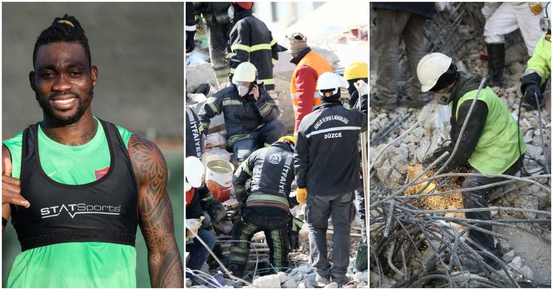 Photo of Christian Atsu and rescuers at the site of crashed building Photo of Christian Atsu and rescuers at the site of crashed building