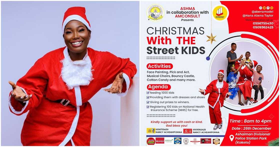 Photo of Abena Model and a flier of the Christmas event being organized to feed 1,000 kids Photo of Abena Model and a flier of the Christmas event being organized to feed 1,000 kids