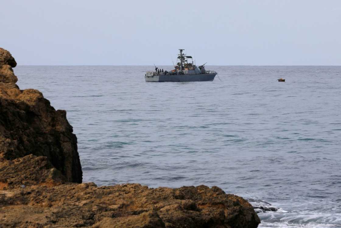 An Israeli warship sits at mooring close to the disputed maritime border with Lebanon An Israeli warship sits at mooring close to the disputed maritime border with Lebanon