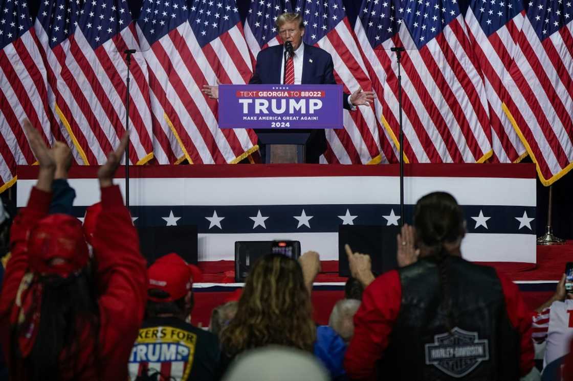 Donald Trump speaks during a campaign event in Rome, Georgia, on March 9, 2024.