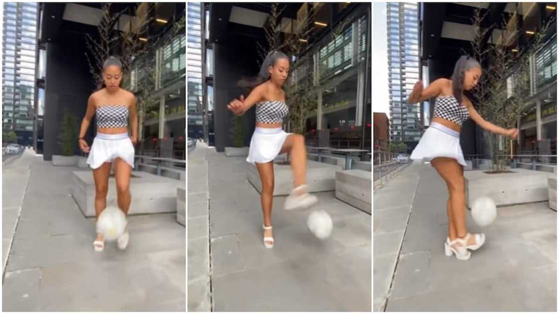 She juggled the ball like it is nothing. She juggled the ball like it is nothing.
