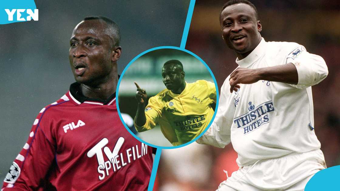 Tony Yeboah record, Ghanaian football legends, Andre Ayew Europe goals, Ghana top goalscorer Europe, Tony Yeboah Bundesliga goals, Leeds United goals Yeboah, Ghana football 1990s, David Duncan Tony Yeboah quote, Asamoah Gyan best Ghana striker