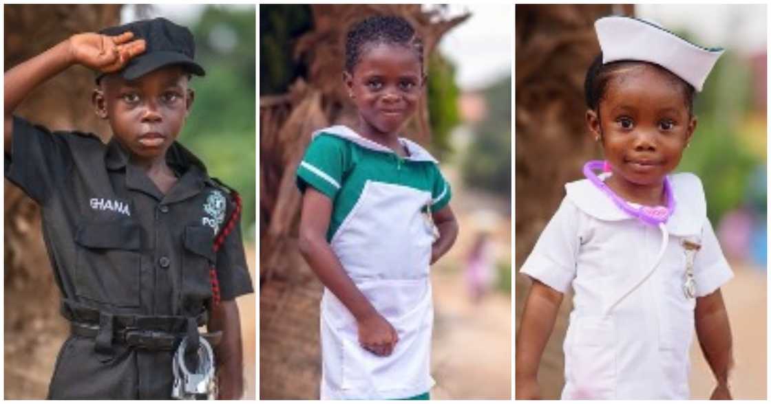 Young Ghanaian kids wear uniforms of various professions in Ghana