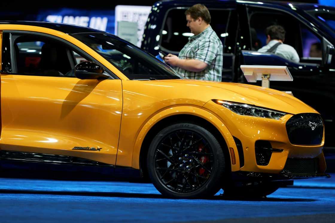 Ford's electric vehicle offerings at the Detroit show included the Mustang Mach E Ford's electric vehicle offerings at the Detroit show included the Mustang Mach E