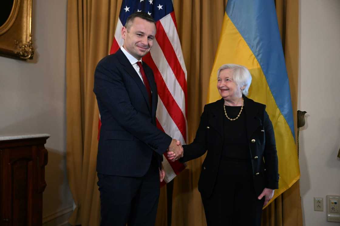 US Treasury Secretary Janet Yellen meets Ukraine's Finance Minister Sergii Marchenko in Washington, DC, on October 11, 2022 US Treasury Secretary Janet Yellen meets Ukraine's Finance Minister Sergii Marchenko in Washington, DC, on October 11, 2022