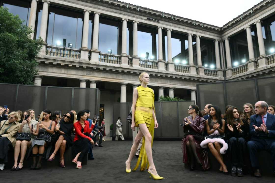 US model Alex Consani walks the runway during the Ferragamo collection show US model Alex Consani walks the runway during the Ferragamo collection show