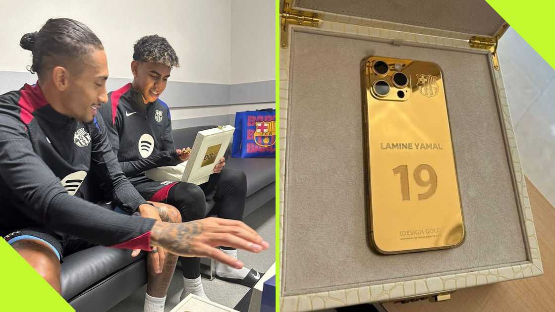 Raphinha Gifts Lamine Yamal a Gold iPhone in Honour of Kopa Trophy Win Raphinha Gifts Lamine Yamal a Gold iPhone in Honour of Kopa Trophy Win