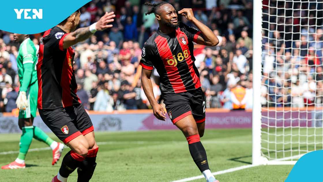 Antoine Semenyo of Bournemouth celebrates after scoring to make it 1-0 during the Premier League match between AFC Bournemouth and Manchester United FC at Vitality Stadium on April 27, 2025 in Bournemouth, England Antoine Semenyo of Bournemouth celebrates after scoring to make it 1-0 during the Premier League match between AFC Bournemouth and Manchester United FC at Vitality Stadium on April 27, 2025 in Bournemouth, England