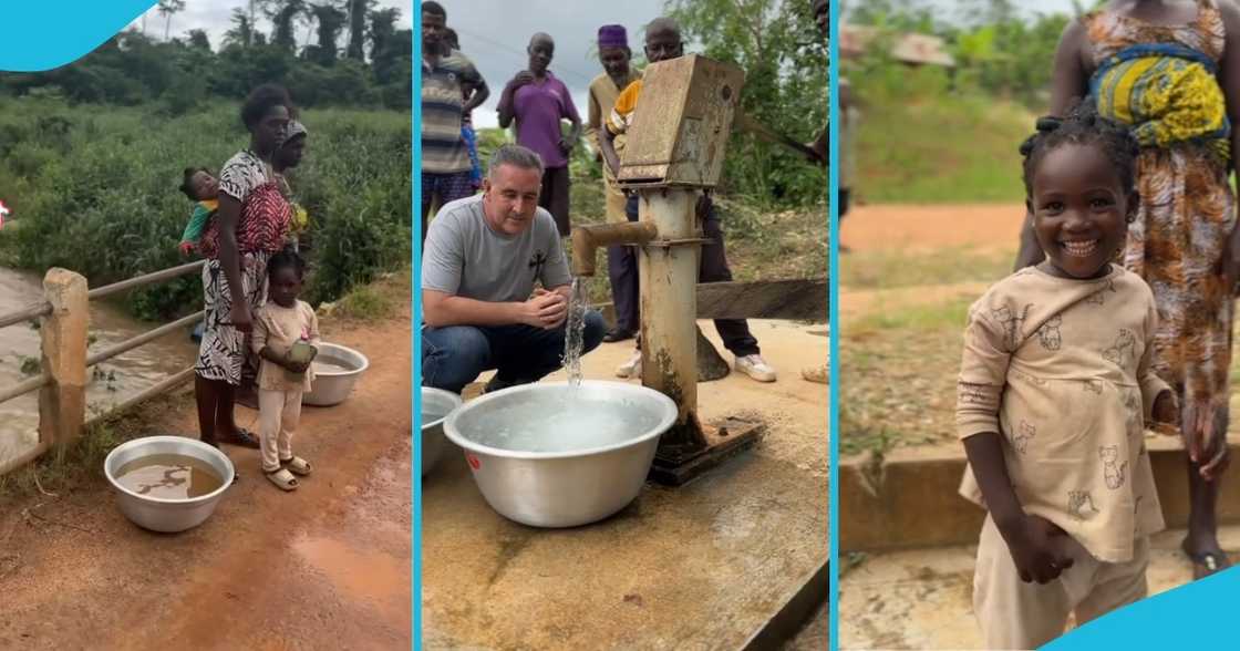 Reza Afshar, clean drinking water, Obratwɛowu, water pump repair, philanthropist in Ghana, village celebration, health risks, contaminated water, community support, Ghana, Central Region