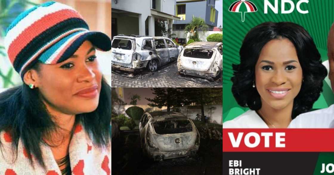 Ebi Bright: Cars of actress and NDC PC for Tema Central reportedly burnt to ashes in her house