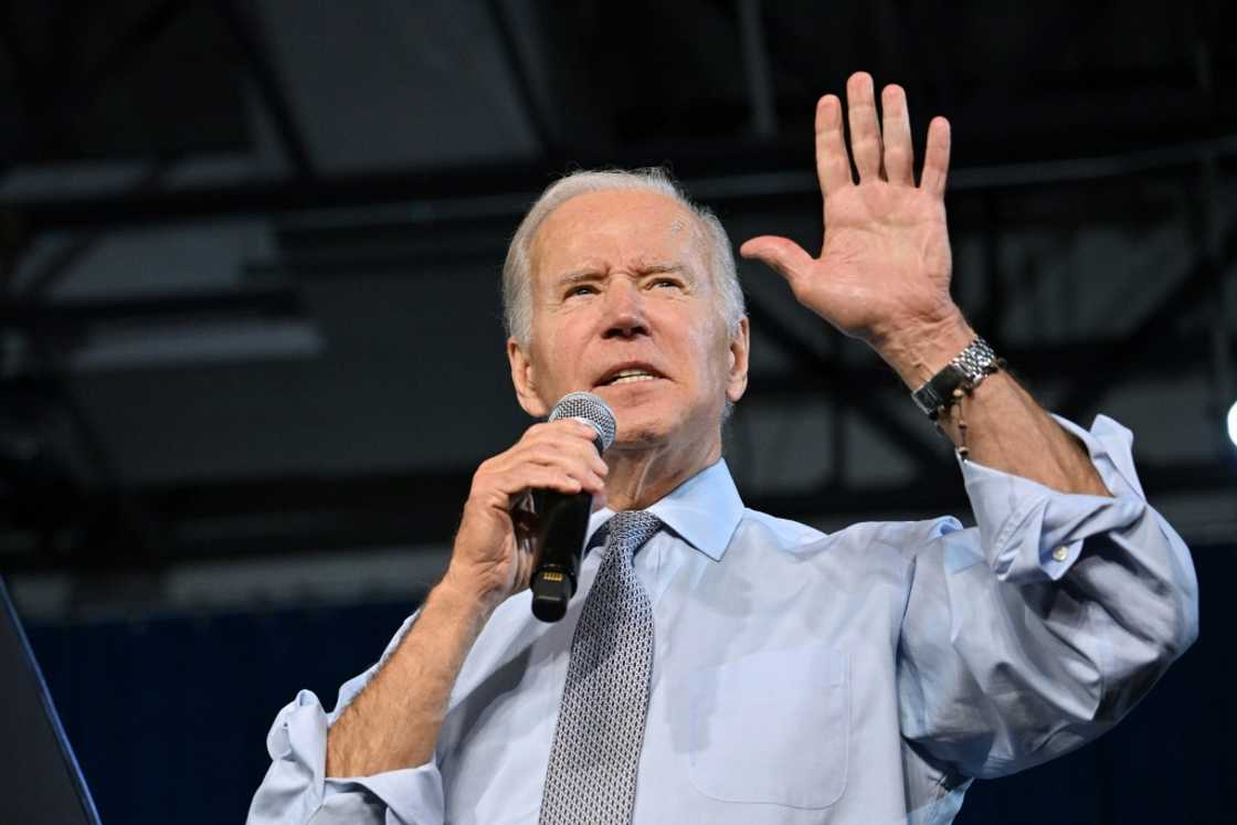 US President Joe Biden speaks on the eve of the US midterm elections, at Bowie State University in Bowie, Maryland, on November 7, 2022 US President Joe Biden speaks on the eve of the US midterm elections, at Bowie State University in Bowie, Maryland, on November 7, 2022