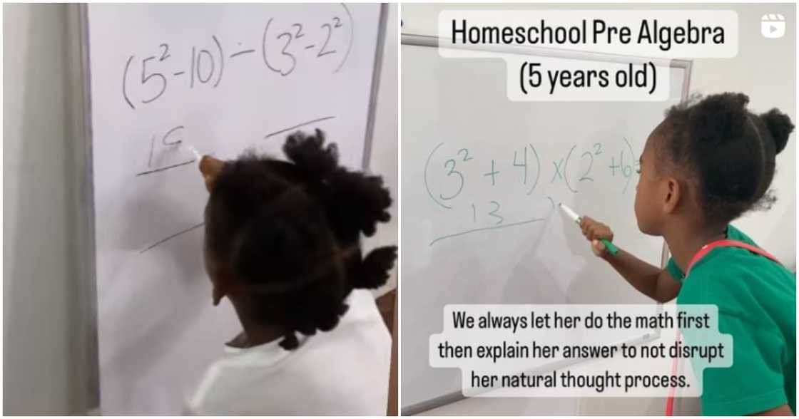 Five-year-old girl solves complex Algebra equations. Five-year-old girl solves complex Algebra equations.