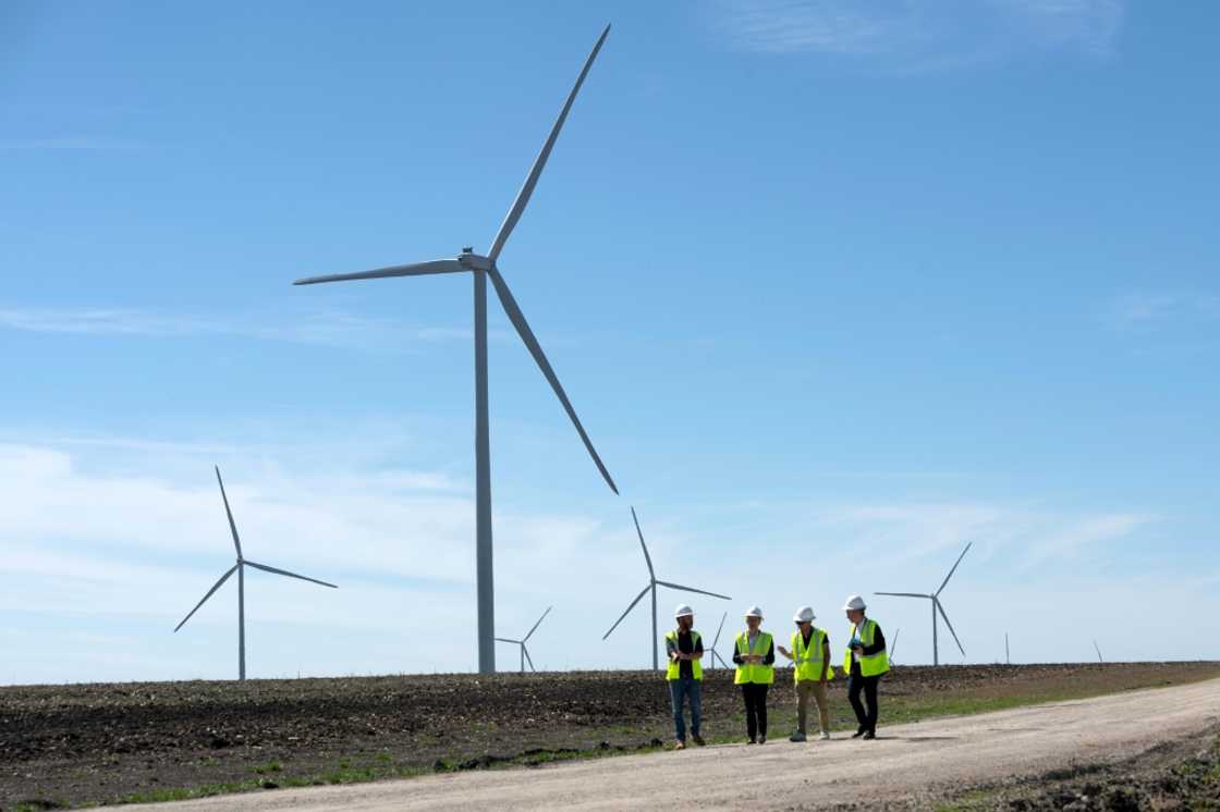 Employees of the French energy company Engie inspect wind turbines in a new project in Dawson, Texas, on February 28, 2023 Employees of the French energy company Engie inspect wind turbines in a new project in Dawson, Texas, on February 28, 2023