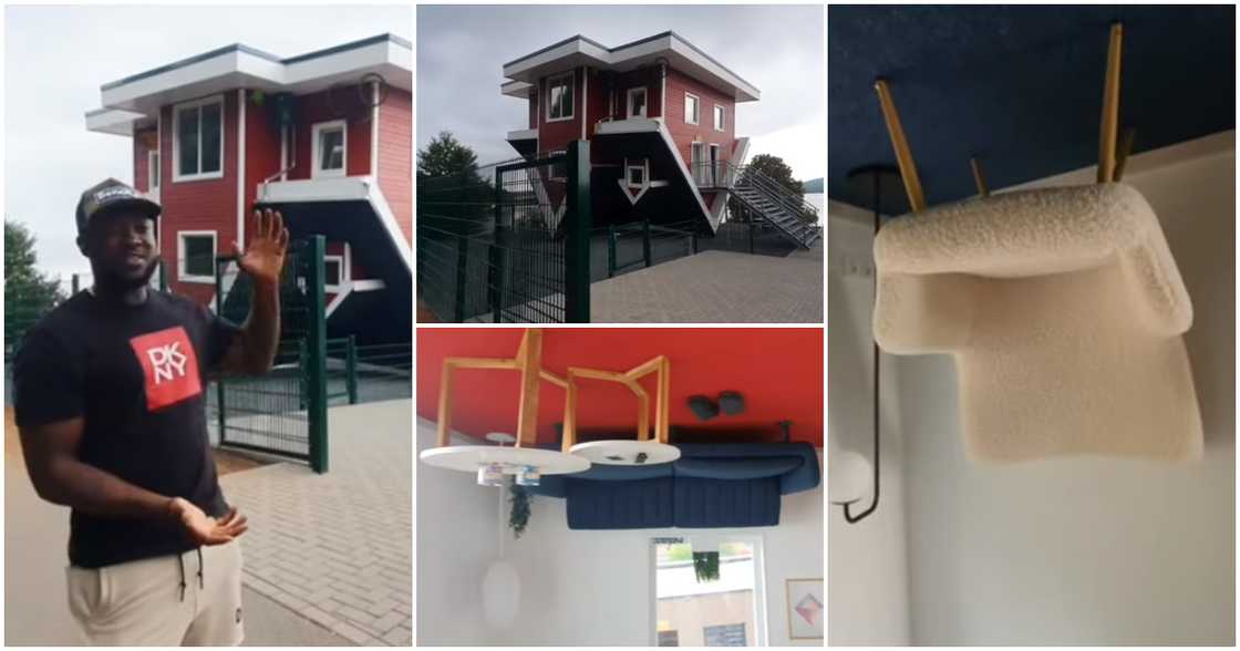 German-based Ghanaian content creator takes a tour inside an Upside-Down house in Germany. German-based Ghanaian content creator takes a tour inside an Upside-Down house in Germany.