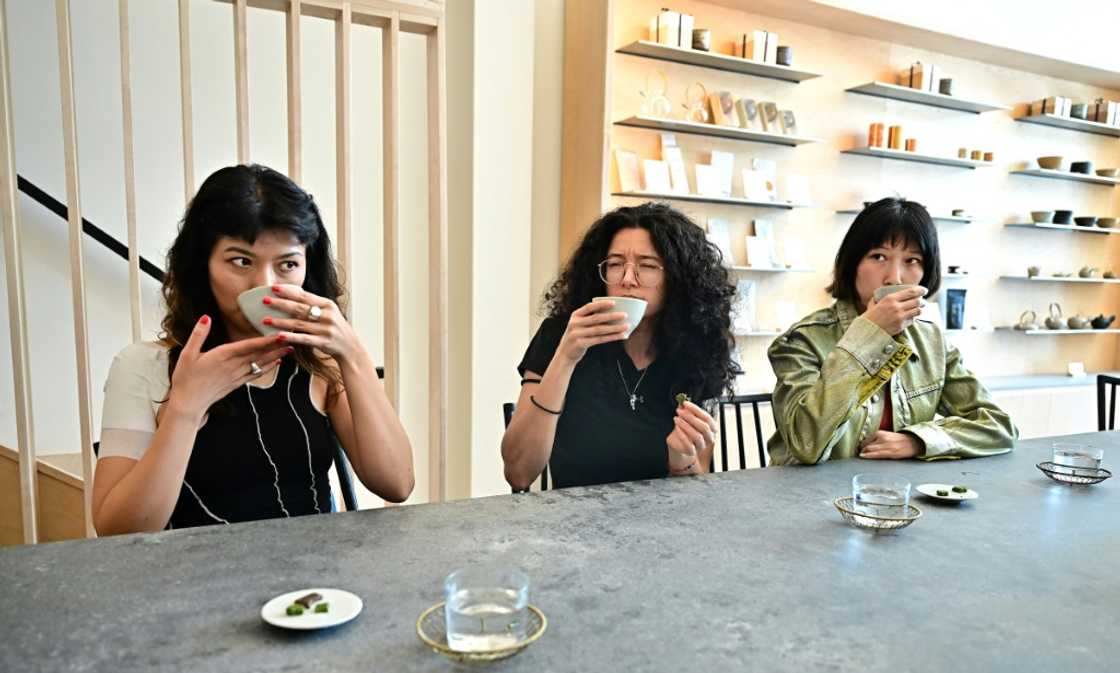 Customers sip matcha beverages at Kettl Tea in Los Angeles' Los Feliz neighborhood Customers sip matcha beverages at Kettl Tea in Los Angeles' Los Feliz neighborhood