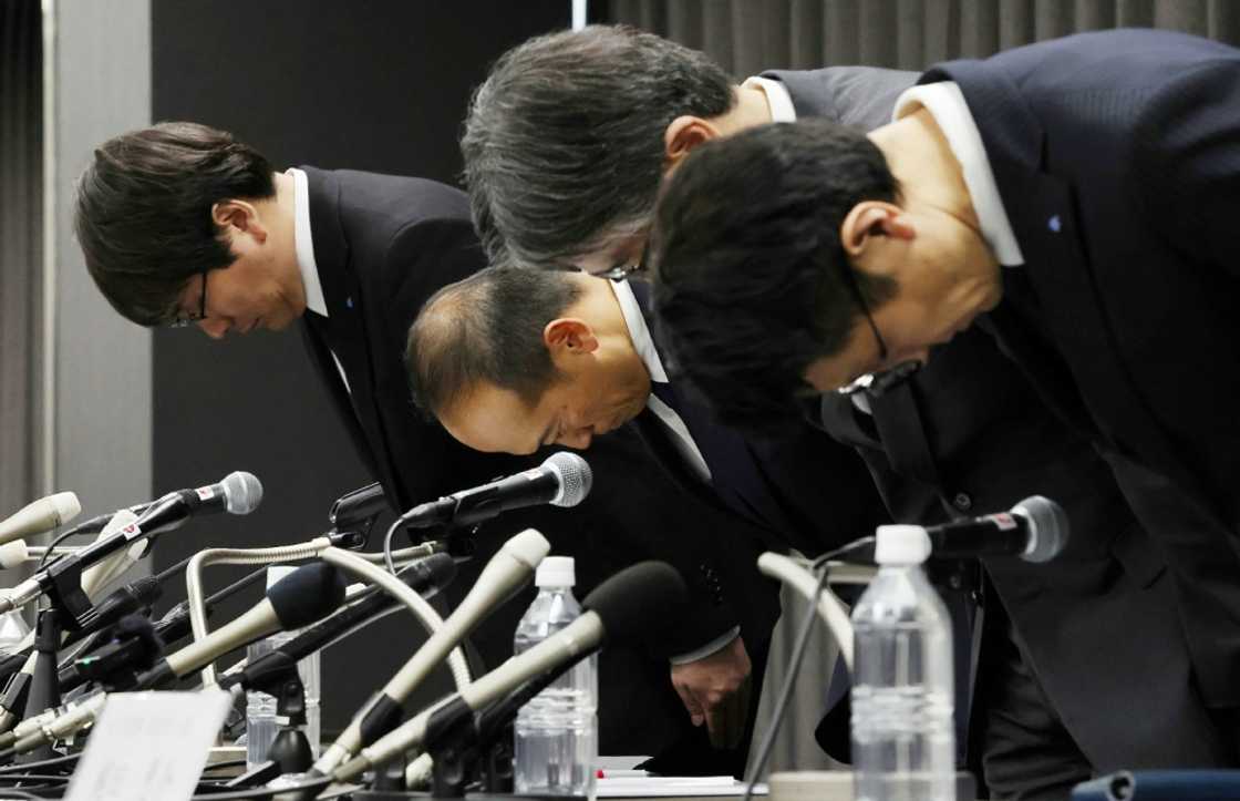 Kobayashi Pharmaceutical Co. President Akihiro Kobayashi (2nd L) and others bow their heads at a press conference in Osaka in March as the firm faces a health scare linked to its over-the-counter tablets containing red yeast rice Kobayashi Pharmaceutical Co. President Akihiro Kobayashi (2nd L) and others bow their heads at a press conference in Osaka in March as the firm faces a health scare linked to its over-the-counter tablets containing red yeast rice