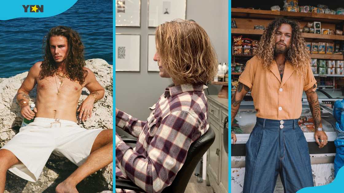 Long wavy hair (L), mid-length tousled cut (C), and long defined curls (R). Long wavy hair (L), mid-length tousled cut (C), and long defined curls (R).