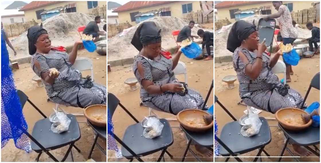 Woman eating and crying funeral