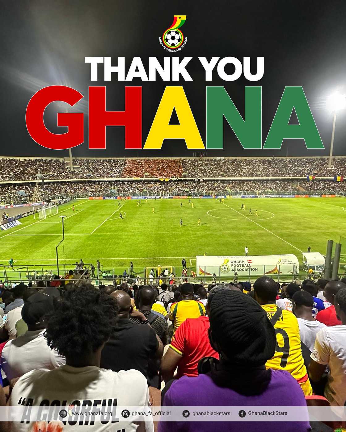 The GFA thanked Ghanains for their unwavering support during the Ghana 5 Chad 0 World Cup qualifier on March 21, 2025 at Accra Sports Stadium The GFA thanked Ghanains for their unwavering support during the Ghana 5 Chad 0 World Cup qualifier on March 21, 2025 at Accra Sports Stadium