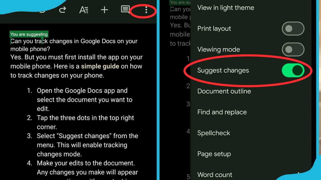 Track changes in Google Docs on your phone