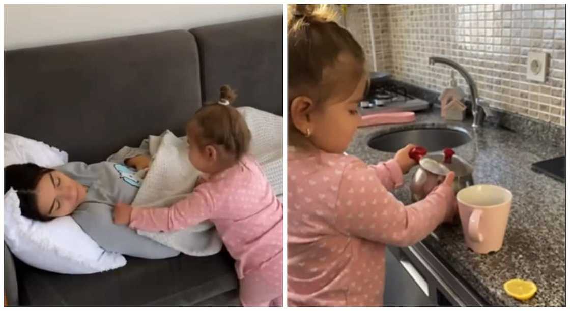 Caring little girl took some time out to show amazing love to her mum, kissing her and giving her tea in stunning video. Caring little girl took some time out to show amazing love to her mum, kissing her and giving her tea in stunning video.