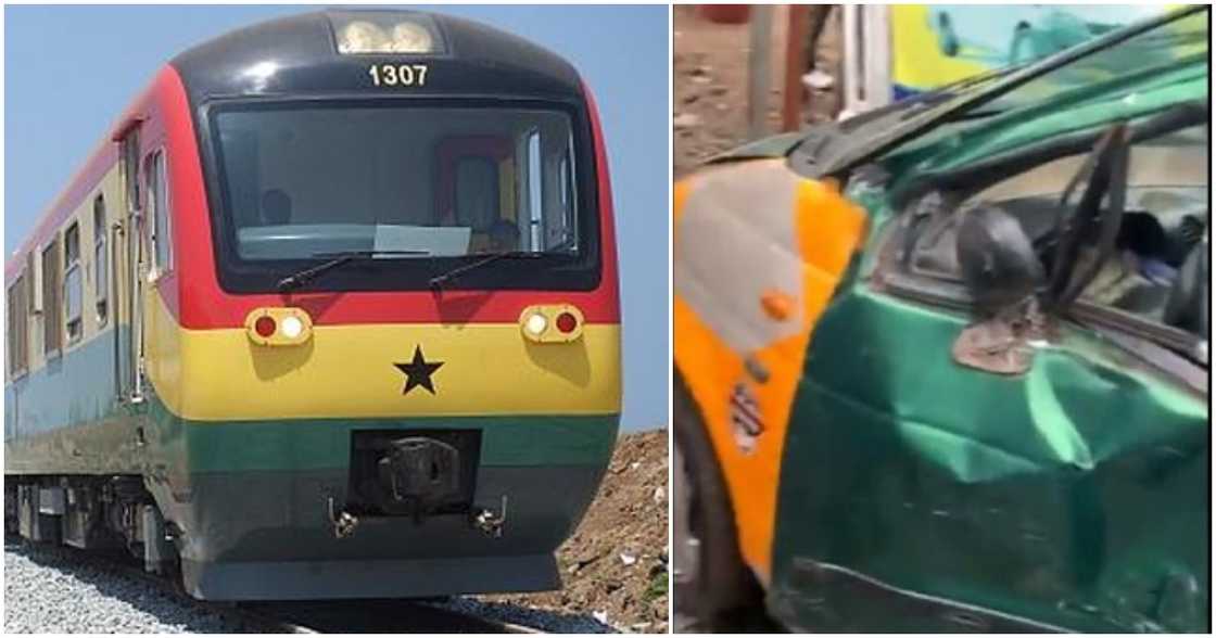 A speeding train ran into a taxi that was stuck at the Alajo Level Crossing. A speeding train ran into a taxi that was stuck at the Alajo Level Crossing.
