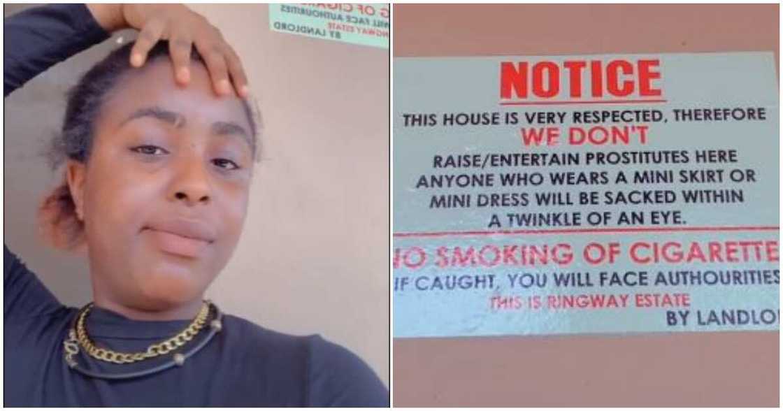 Photo of Nigerian lady and notice she received from her Ghanaian landlord
