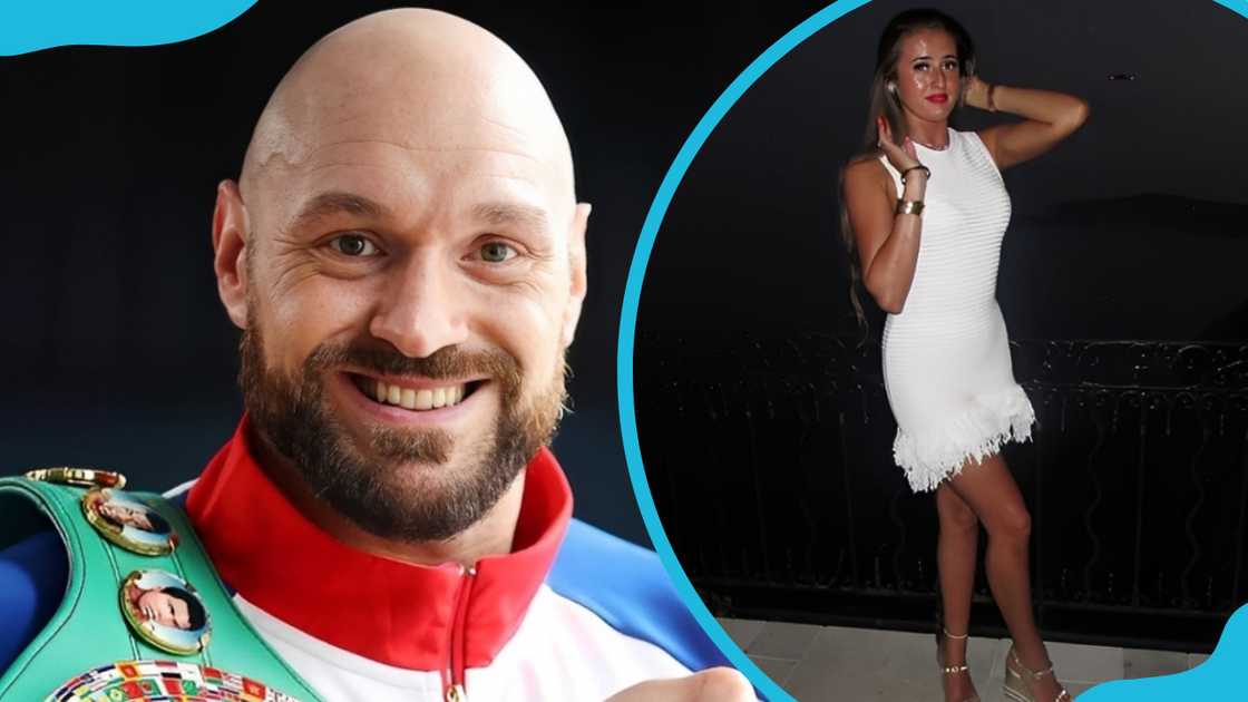 Tyson smiling while posing for a picture (L). Venezuela in a white dress (R)