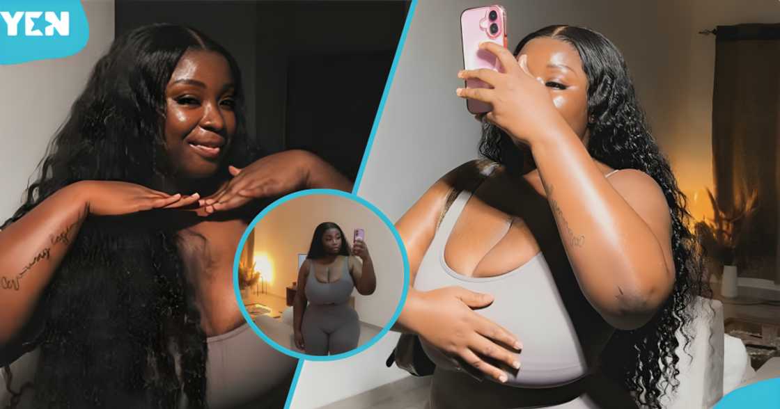 Maame Serwaa, Clara Amoateng Benson, Kumawood Actress, Beauty Transformation, Curly Hair, Bodycon Jumpsuit