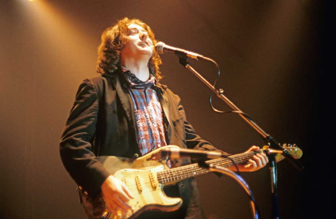 Irish blues guitarist Rory Gallagher performs at Donau Arena, Regensburg, Germany. Irish blues guitarist Rory Gallagher performs at Donau Arena, Regensburg, Germany.