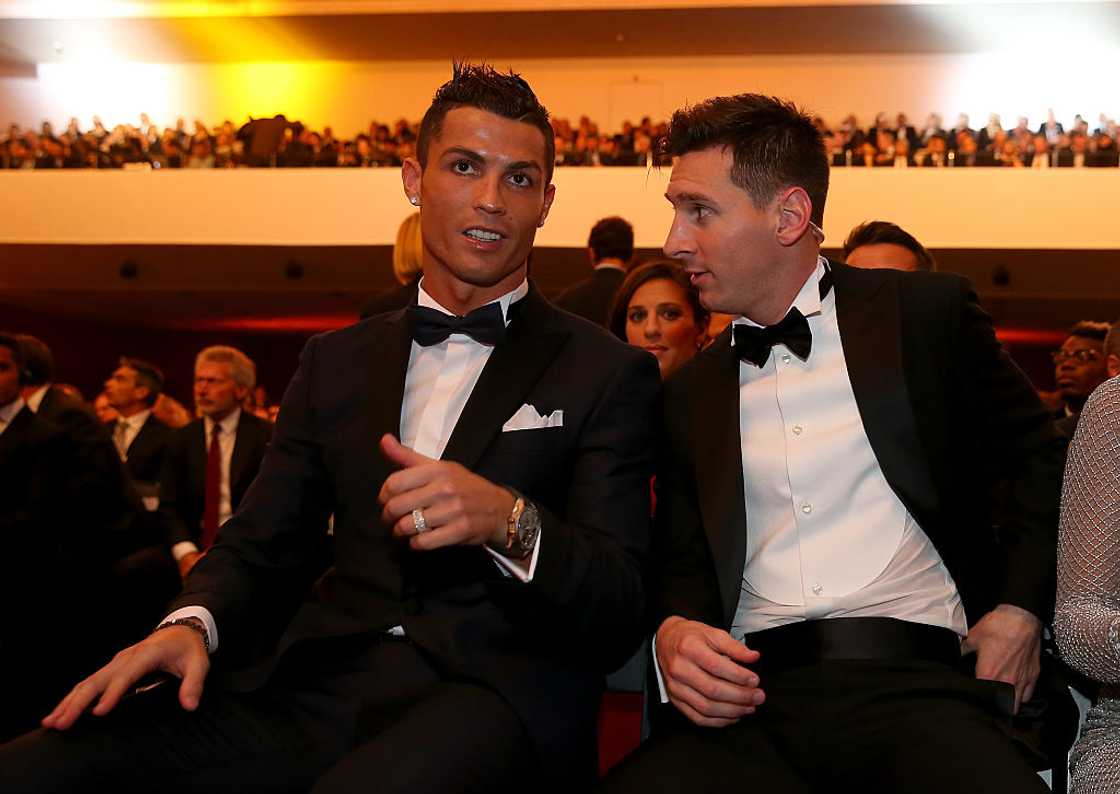 Lionel Messi and Cristiano Ronaldo during the 2015 Ballon d'Or ceremony Lionel Messi and Cristiano Ronaldo during the 2015 Ballon d'Or ceremony