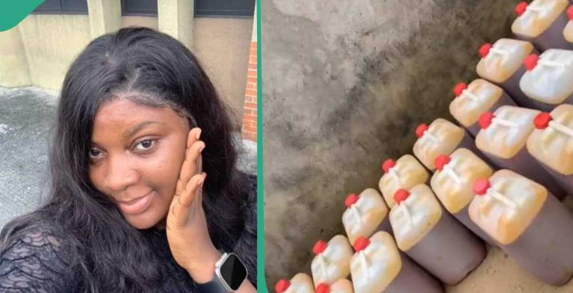 Reactions as lady flaunts her booming palm oil business online Reactions as lady flaunts her booming palm oil business online