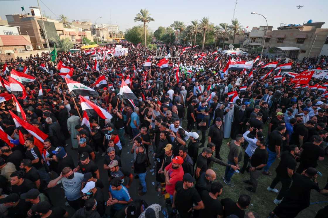 Supporters of Iraq's Coordination Framework rally outside Baghdad's high-security Green Zone Supporters of Iraq's Coordination Framework rally outside Baghdad's high-security Green Zone