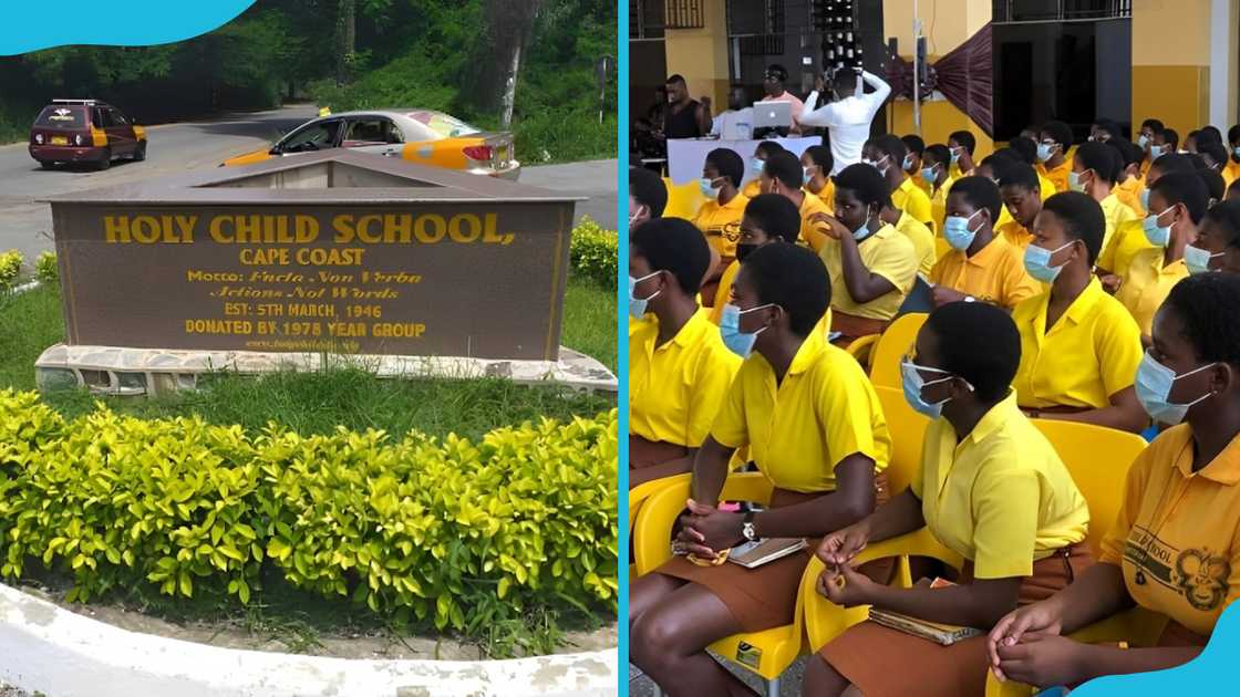 The Holy Child School's slab monument (L). Students from Holy Child School (R). The Holy Child School's slab monument (L). Students from Holy Child School (R).