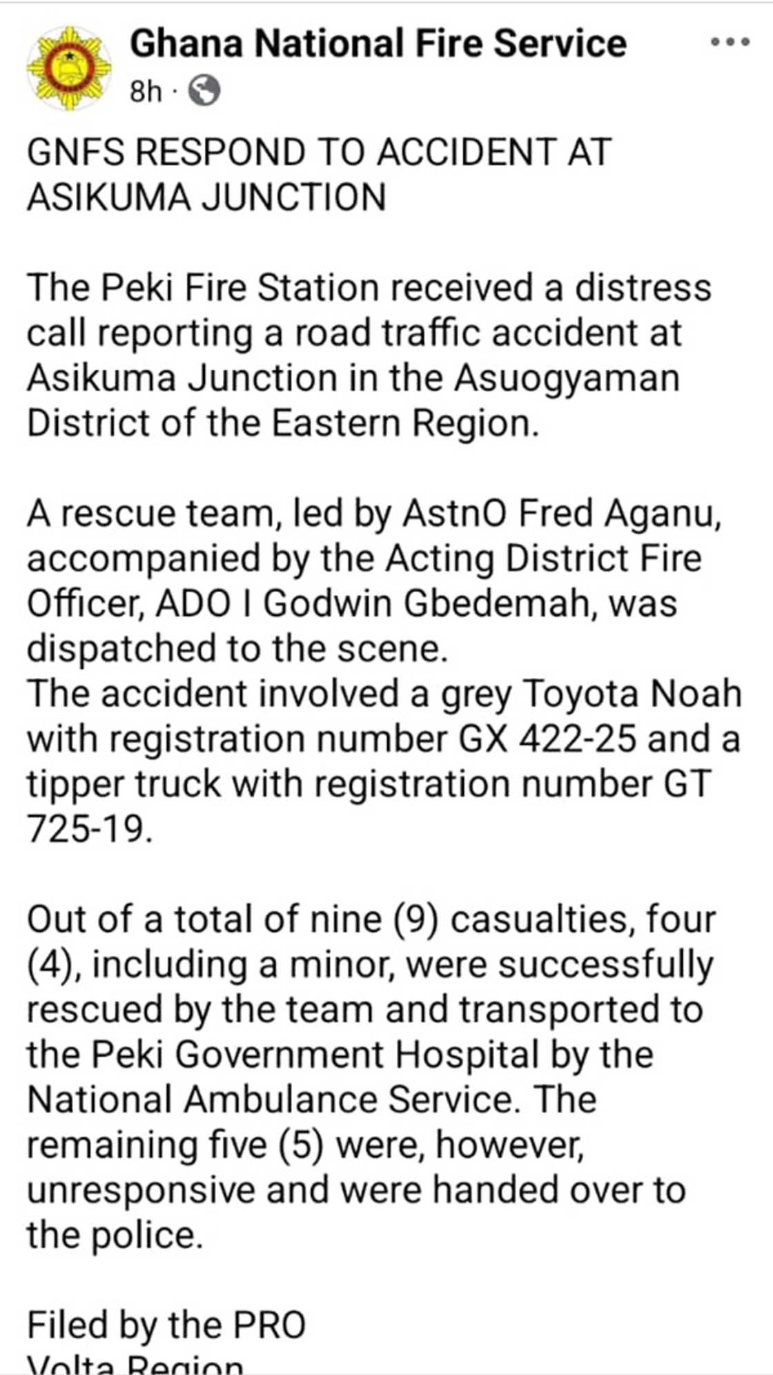 Fire Service, Ghana, People, Road accident, Road safety, GNFS, Peki Government Hospital, Eastern Region