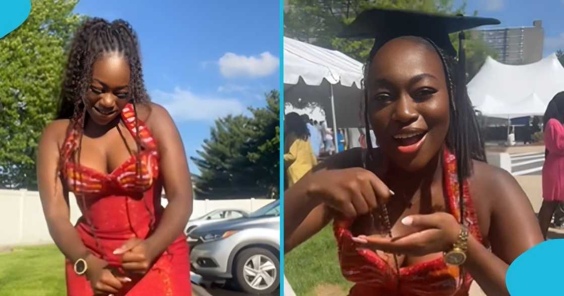 Ghanaian woman, Adowa dance, graduation ceremony, social media, Ashanti culture, traditional dance