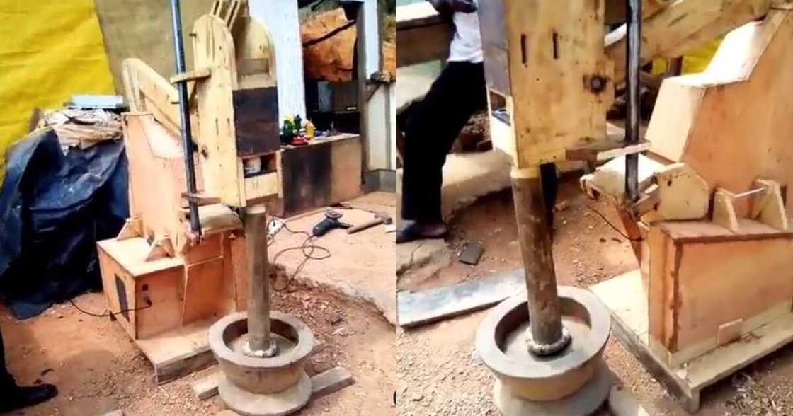 Ghanaian repairer creates fufu pounding machine using wood Ghanaian repairer creates fufu pounding machine using wood