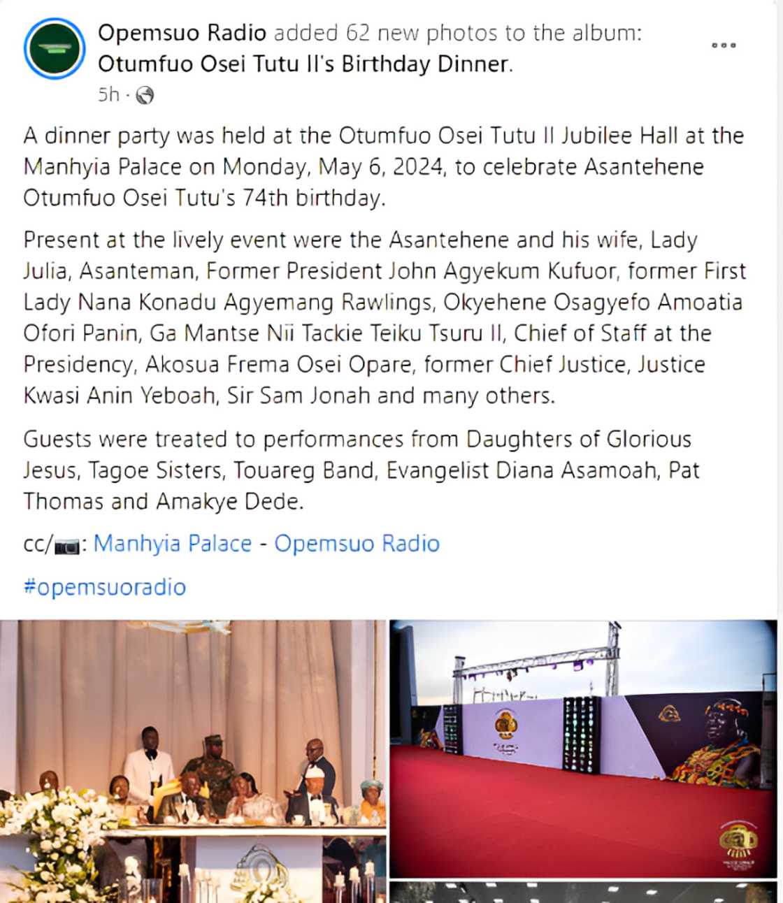 Otumfuo holds lavish dinner to mark 74th birthday Otumfuo holds lavish dinner to mark 74th birthday