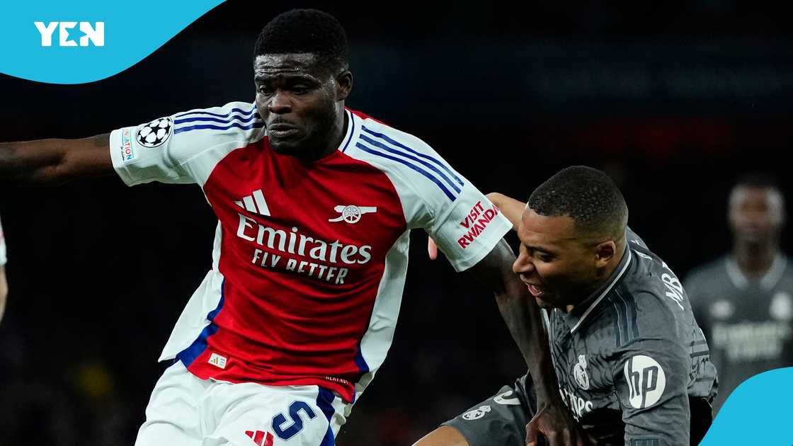 Thomas Partey, Kylian Mbappé, Real Madrid, Arsenal, UCL quarterfinals, Emirates Stadium Thomas Partey, Kylian Mbappé, Real Madrid, Arsenal, UCL quarterfinals, Emirates Stadium