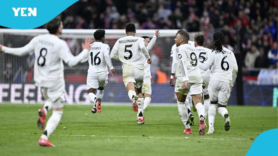 Players of Real Madrid celebrate at the end of the UEFA Champions League Round of 16 second-leg match between Atletico Madrid and Real Madrid at Riyadh Air Metropolitano Stadium in Madrid, Spain on March 12, 2025. Real Madrid won through penalty shootouts Players of Real Madrid celebrate at the end of the UEFA Champions League Round of 16 second-leg match between Atletico Madrid and Real Madrid at Riyadh Air Metropolitano Stadium in Madrid, Spain on March 12, 2025. Real Madrid won through penalty shootouts