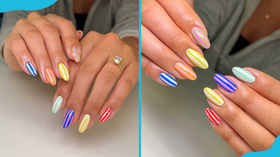Beach towel-inspired beach nail theme Beach towel-inspired beach nail theme