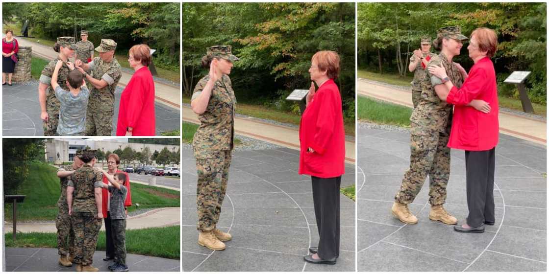 Joy as US marine office gets promoted to new rank by her mum who had served in the force for 22 years