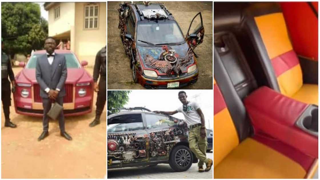 A keke's backseat was made look like SUV's. A keke's backseat was made look like SUV's.