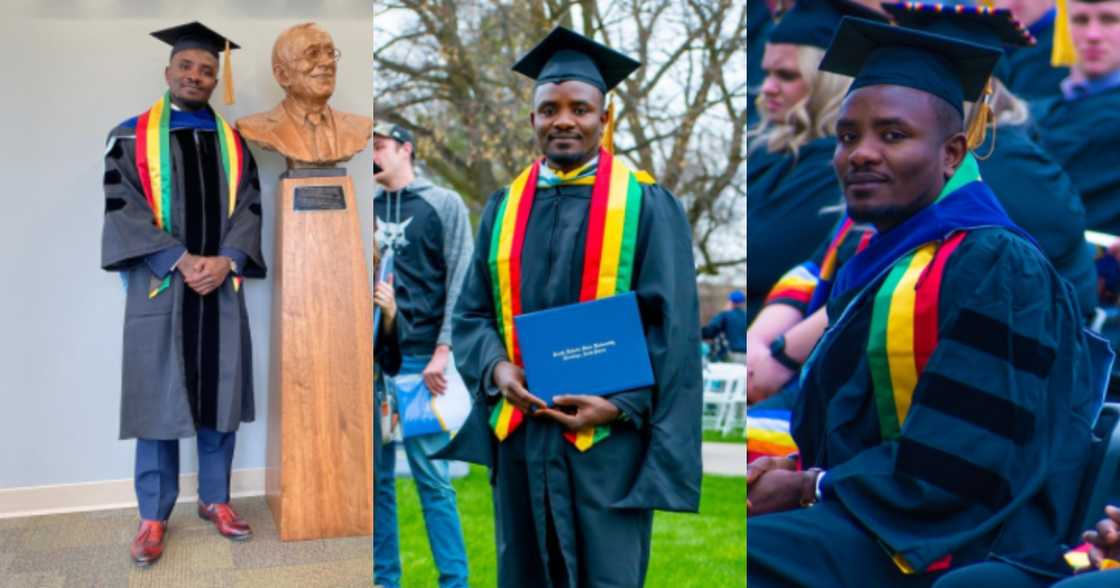 Samuel Adjei: Ghanaian celebrates as he earns master's degree and PhD from top US university Samuel Adjei: Ghanaian celebrates as he earns master's degree and PhD from top US university
