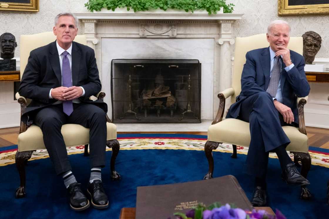 Negotiators US President Joe Biden (right) and US House Speaker Kevin McCarthy have been locked in weeks of tense talks over the debt limit