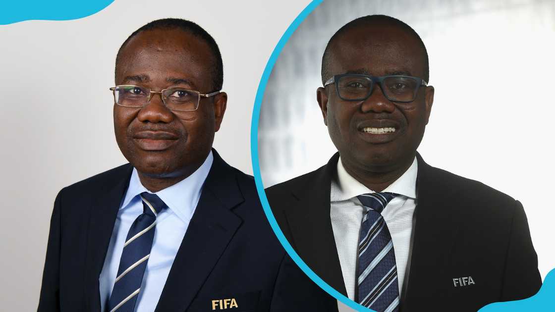 Kwesi Nyantakyi poses in a FIFA-branded suit on different occasions.