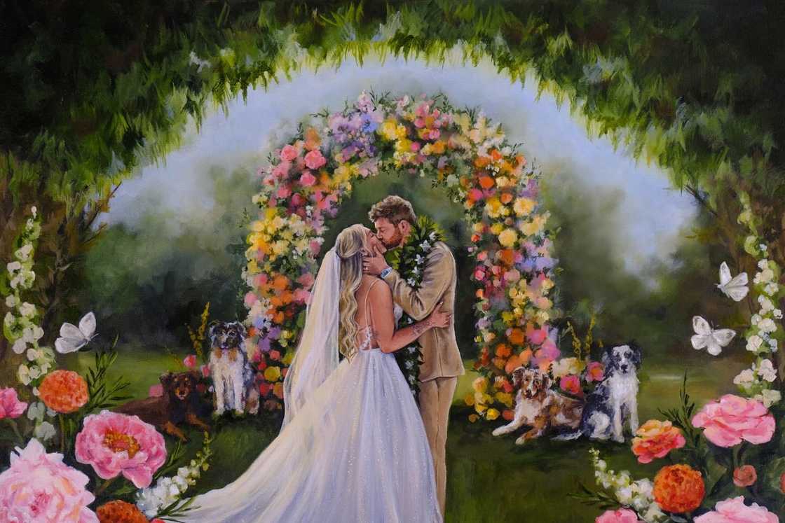 A wedding snapshot of a couple kissing against a gorgeous background A wedding snapshot of a couple kissing against a gorgeous background